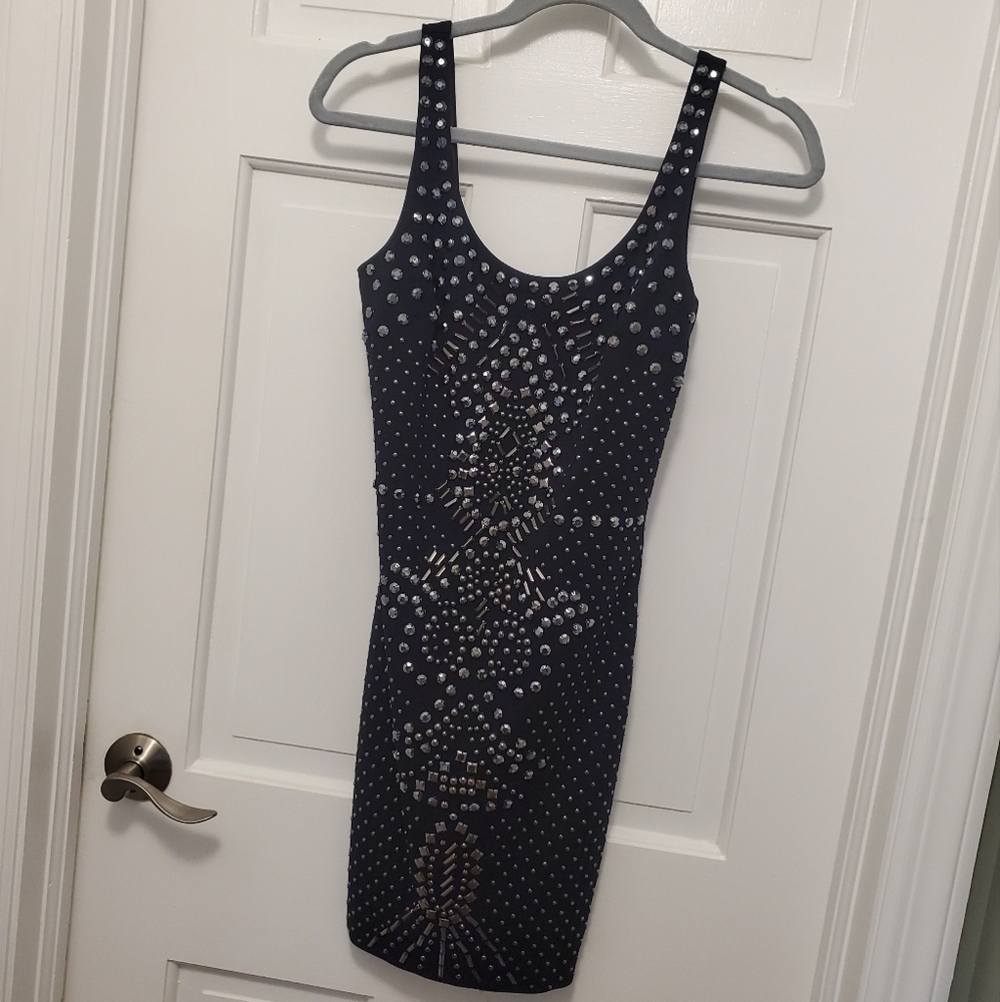 Bebe Black Embellished Bodycon Dress, Size XS, Cocktail Party, Weddi…